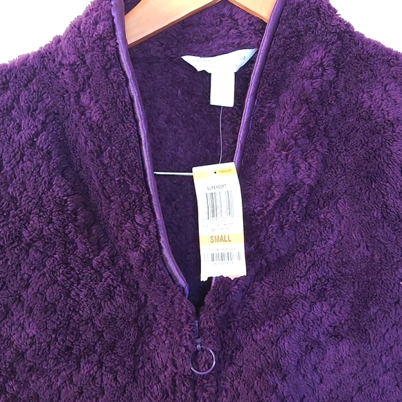 NWT Plush Robe Cozy Ladies Charter Club Zip Up Deep Purple Small Super Soft - Picture 2 of 10